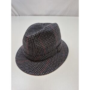 Scala Hat Fedora Mens L Gray Check Lined Handmade Italy Classic Felt Wool Winter